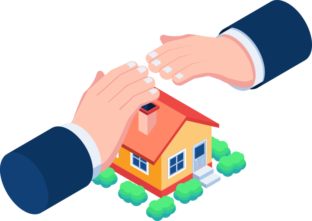Isometric businessman hands protecting the house